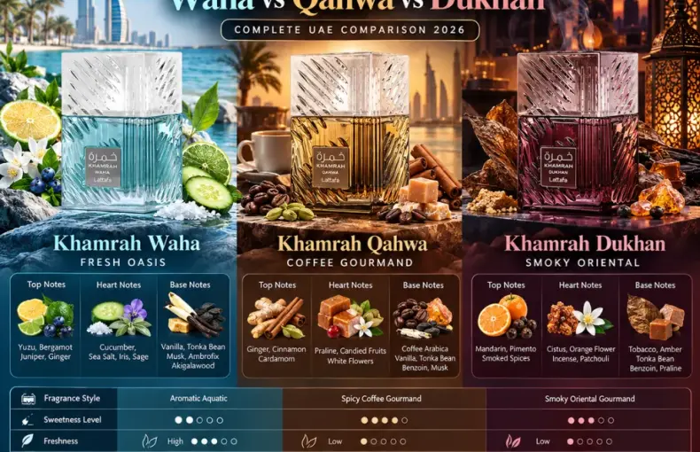 Lattafa Khamrah Waha vs Qahwa vs Dukhan: Complete UAE Comparison 2026