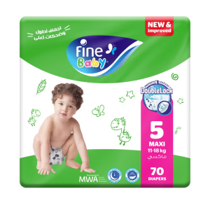 Fine Baby Baby Diapers, Size 5, 11 - 18 Kg, 70 Count - Maxi, Mega Pack, Double Lock Technology Prevents-leakage