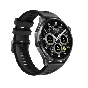 Honor Watch 6 Smartwatch with Leather Strap (35-Day Battery, Dual-Band GPS, 1.43" AMOLED Display, Shadow Black) - Middle East Version